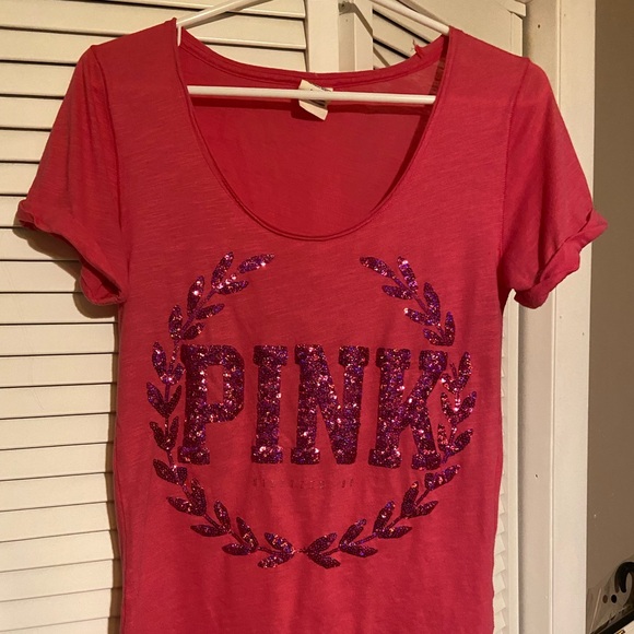 PINK Victoria's Secret Tops - VS PINK Sequined Graphic Short Sleeve T-Shirt